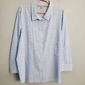 Jaclyn Smith Woman's Blue&White Button Up Top Roll Tab Sleeves Small Flaws 3X